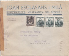 1936, LETTRE ESPAGNE,  CENSURA REPUBLICA, VILAFRANCA DEL PENEDES Pour PARIS,  /4748 - Republicans Censor Marks