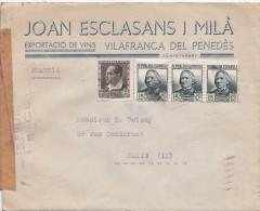 1936, LETTRE ESPAGNE,  CENSURA REPUBLICA, VILAFRANCA DEL PENEDES Pour PARIS,  /4748 - Marques De Censures Républicaines