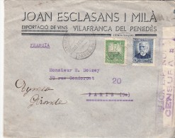 1937, LETTRE ESPAGNE,  CENSURA REPUBLICA 20, VILAFRANCA DEL PENEDES Pour PARIS,  /3569 - Bolli Di Censura Repubblicana