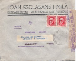 1937, LETTRE ESPAGNE,  CENSURA REPUBLICA 112, VILAFRANCA DEL PENEDES Pour PARIS,  /4983 - Bolli Di Censura Repubblicana