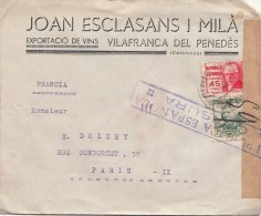 1938, LETTRE ESPAGNE,  CENSURA REPUBLICA , VILAFRANCA DEL PENEDES Pour PARIS,  /4153 - Marques De Censures Républicaines