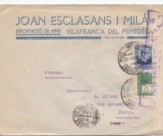 1937, LETTRE ESPAGNE,  CENSURA REPUBLICA  , VILAFRANCA DEL PENEDES Pour PARIS (REVERSE),  /4100 - Marques De Censures Républicaines