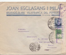 1937, LETTRE ESPAGNE,  CENSURA REPUBLICA  , VILAFRANCA DEL PENEDES Pour PARIS (REVERSE),  /4100 - Republikanische Zensur