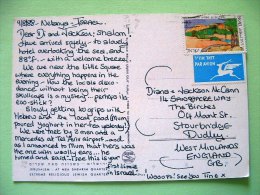 Israel 1988 Postcard "Jerusalemmarket Traditional Costumes" To England - Nature Reserve Negev - Flying Deer Label - Cartas & Documentos