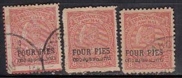 3 Diff., Shade / Perf., Variety, Four Pies, Travancore Cochin Used 1949 - Travancore-Cochin