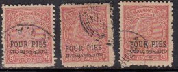 3 Diff., Shade / Perf., Variety, Four Pies, Travancore Cochin Used 1949 - Travancore-Cochin