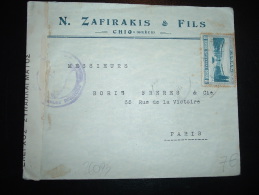 LETTRE POUR FRANCE TP 8 + CENSURE CONTROLE DU CHANGE + ARRIVEE 17 X 1938 PARIS IX + ZAFIRAKIS & FILS  - CHIO - Cartas & Documentos