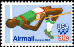 1979 USA Air Mail Stamp XXII Olympiad Sc#c97 Post Jump Sport 1980 Moscow Olympic Games - Springconcours