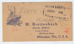 Hungary/USA SHIP POST COVER 1933 - Lettres & Documents