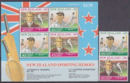 New Zealand 1992 Sporting Heroes 2v + M/s (17113) - Ongebruikt