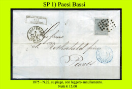 Paesi-Bassi-SP001 - 1875 - N.22, Su Piego, Con Leggero Annullamento. - Lettres & Documents