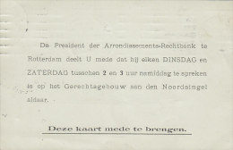 Netherlands ARRONDISSEMENTS-RECHTBANK, ROTTERDAM 1908 Card Karte (2 Scans) - Cartas & Documentos
