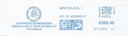 A5 Slovakia 2012. Machine Stamp Atm Label Cut Fragment UNIVERSITY KOMENSKEHO - Briefe U. Dokumente