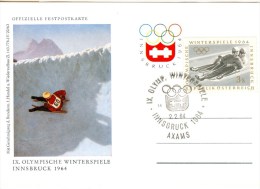 AUSTRIA Olympic Luge Card With Stamp And Olympic Cancel Axams Nr. 14 - Winter 1964: Innsbruck