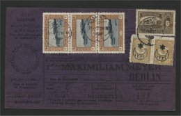 TURKEY, PARCEL CARD 1918 TO BERLIN, NICE MIXED FRANKING - Cartas & Documentos