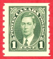 Canada #  238 - 1 Cent - Mint  - Dated  1937 - George VI Coil Stamp / George VI Timbre En Bobine - Nuevos