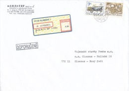 Czech Rep. / Stamps (1994) 0055: Historic Racing Cars (9 CZK); R-letter (1996) 771 00 OLOMOUC 1 / APOST (A06503) - Lettres & Documents