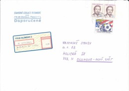 Czech Rep. / Stamps (1994) 0045: FIFA World Cup USA 1994 (8 CZK); R-letter (1996) 772 00 OLOMOUC 2 / APOST (A06506) - Briefe U. Dokumente