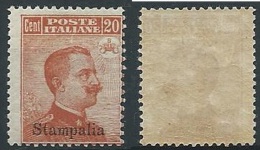 1917 EGEO STAMPALIA EFFIGIE 20 CENT SENZA FILIGRANA MNH ** - ED924 - Egée (Stampalia)
