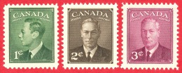 Canada #  284, 285 & 286 - 1, 2 & 3 Cents - Mint N/H - Dated  1949 - King George VI/ Roi George Vi - Unused Stamps