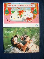 2 Postcards On Cats - Tigers - Hello Kitty - Japan - Sweden - Tijgers