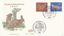 1770- RABBITS, COVER FDC, 1967, GERMANY - Conejos