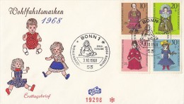 1799- CHARITY STAMPS, DOLLS, COVER FDC, 1968, GERMANY - Muñecas