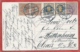 SVERIGE - Sur CP De MALMÖ Pour HUTTENHEIM ( Alsace ) - Affranchissement 5 Timbres Multicolore - 3 Scans - 1885-1911 Oscar II