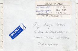 AMOUNT 18.70, HELSINKI, MACHINE STAMPS ON REGISTERED COVER, 1998, FINLAND - Storia Postale