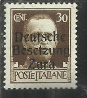 ZARA OCCUPAZIONE TEDESCA 1943 ITALY OVERPRINTED  SOPRASTAMPATO ITALIA CENTESIMI 30 MNH - German Occ.: Zara