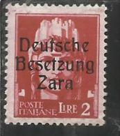 ZARA OCCUPAZIONE TEDESCA 1943 ITALY OVERPRINTED  SOPRASTAMPATO ITALIA LIRE 2 MNH - German Occ.: Zara