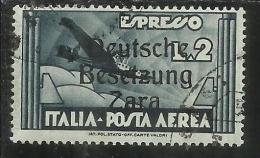 ZARA OCCUPAZIONE TEDESCA 1943 ITALY OVERPRINTED  SOPRASTAMPATO ITALIA AEREA ESPRESSO AIR DELIVERY LIRE 2 USATO USED - Occ. Allemande: Zara