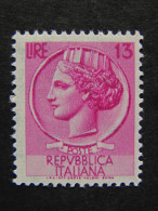 ITALIA Repubblica -1955- "Siracusana" £. 13 Varietà Fil. 2° Tipo 65°D MNH** (descrizione) - Varietà E Curiosità