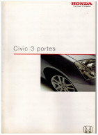 HONDA CIVIC 3 PORTES CATALOGUE 42 PAGES 2001  FORMAT A4 FRANCE - Reclame