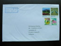 Cover Sent From Japan To Lithuania Animals Fauna Birds Oiseaux Landscape Mountains Insects Bee - Cartas & Documentos