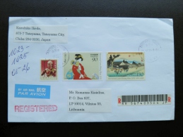 Cover Sent From Japan To Lithuania Registered Letter Writing Week - Covers & Documents