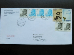 Cover Sent From Spain  To Lithuania On 2014 8 Stamps Musical Instruments Music Agua - Storia Postale