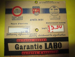 Disque De Contrôle De Statrionnement/Disque Bleu / Huile LABO/ Paris/   Vers 1960    AC105 - Non Classés