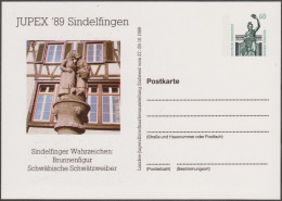 Allemagne 1989. Privatganzsache, Entier Postal Timbré Sur Commande. Sindelfingen Jupex. Fontaine Schwätzweiber - Cartes Postales Privées - Neuves