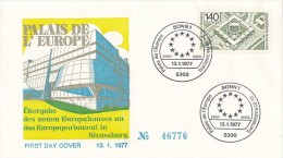 1910- EUROPEAN PARLIAMENT, EUROPEAN PALACE, EMBOISED COVER FDC, 1977, GERMANY - EU-Organe