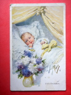 Illustration By Karl Feiertag - Klein-Ernstchen - Baby - Flowers - B.K.W.I. 356-5 - Old Postcard - Feiertag, Karl