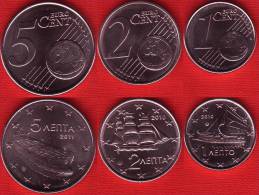 Greece 3 Coins Set: 1-2-5 Euro Cents 2010-11 UNC - Grèce