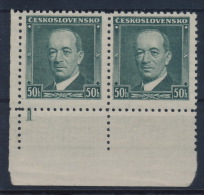 Czechoslovakia 1935 Mi 348 Benes Pair Plate Planche Platte "1" MNH - Neufs