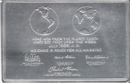 RARE CARTE RECTO METAL ET VERSO CARTON Reproduction Du Message Laissé Sur La Lune 21 Juillet 1969 - Astronomie