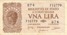 1 LIRA LAUREATA - Biglietti Di Stato Luogotenenza - D.M. 23.11.1944 - Firme: Bolaffi - Cavallaro - Giovinco- - Italia – 1 Lira