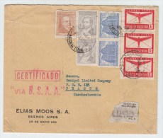 Argentina/Czechoslovakia REGISTERED AIRMAIL B.S.A.A. COVER 1947 - Lettres & Documents