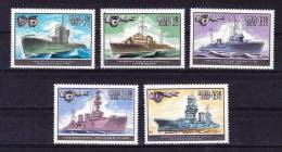 # URSS USSR RUSSIA Soviet - 1982 - War Ships Boats U-boat - 5 Stamp Set MNH - Sottomarini