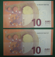2x 10 EURO S003 SB+SC Nine Equal Numbers ITALY  ITALIA Draghi Perfect UNC - 10 Euro