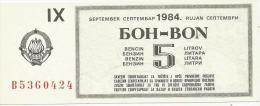 Yugoslavia  1984. September Fuel Petrol Gasoline  Essence  Coupon 5  Liter Litres Liters - Yugoslavia