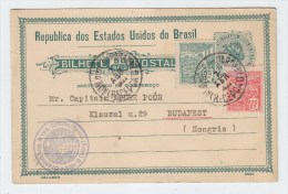 Brazil/Hungary UPRATED POSTAL CARD 1922 - Lettres & Documents
